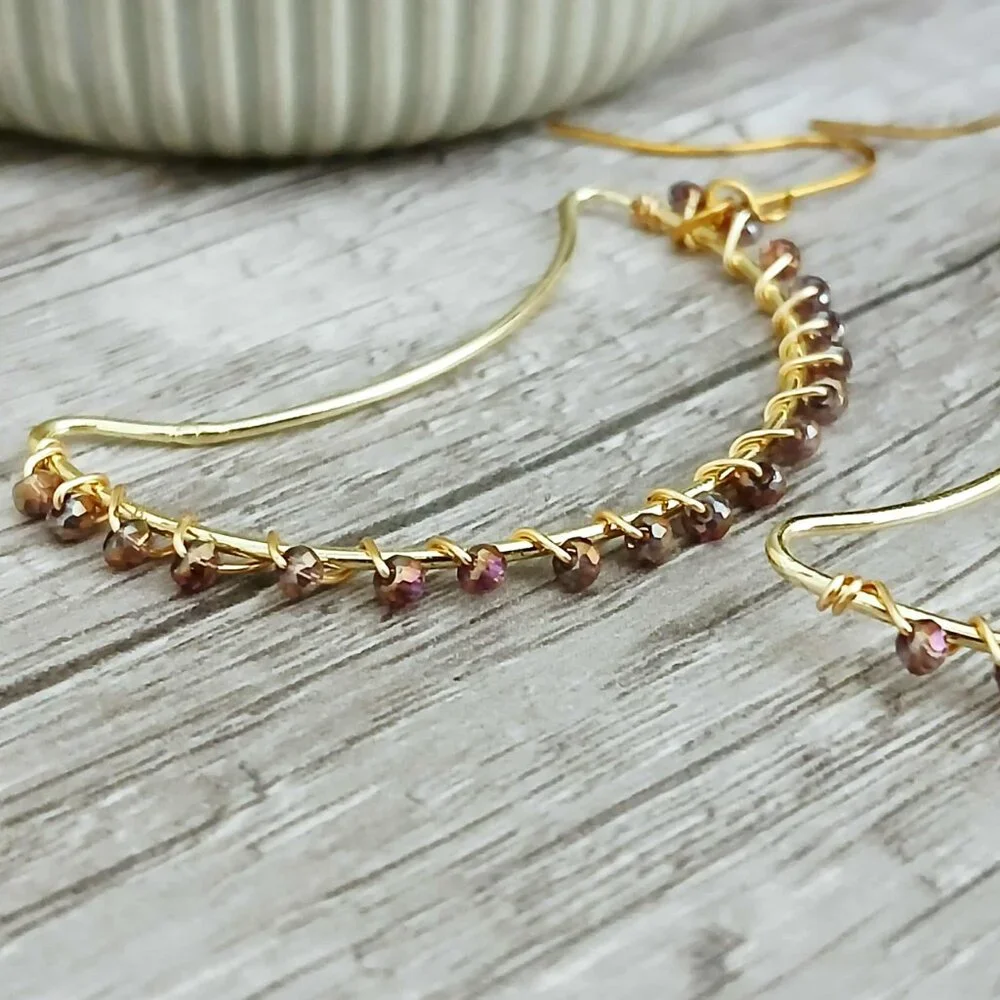 BOGO EARRINGS Gold Crescent Moon Beaded Dangle Earrings - 2.5" - Picture 9 of 11